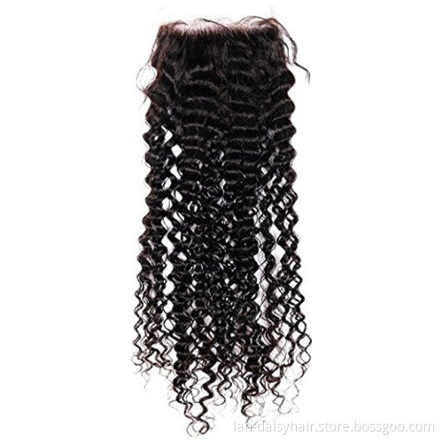 Human Hair Extensions Mongolian Kinky Curly 4x4 Lace Closure Free/Middle/Three Part 8-14 Inch Remy  Natural Color In Wholesale